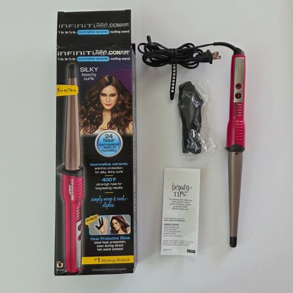 InfinitiPRO by Conair Tourmaline Ceramic Curling Wand, Pink/Black, Used One Time - Picture 1 of 13
